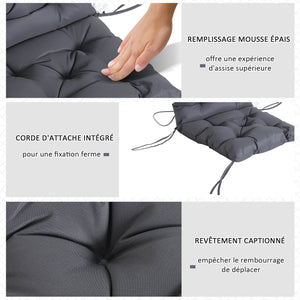 Lot de 2 coussins de chaise d'extérieur, galette de chaise avec attaches, coussins de jardin pour terrasse ou balcon, 98 x 50 x 8 cm, gris