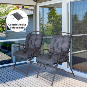 Lot de 2 coussins de chaise d'extérieur, galette de chaise avec attaches, coussins de jardin pour terrasse ou balcon, 98 x 50 x 8 cm, gris