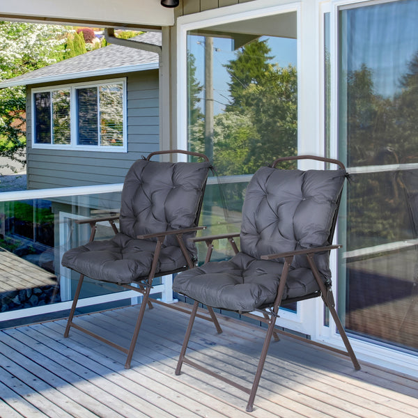 Lot de 2 coussins de chaise d'extérieur, galette de chaise avec attaches, coussins de jardin pour terrasse ou balcon, 98 x 50 x 8 cm, gris