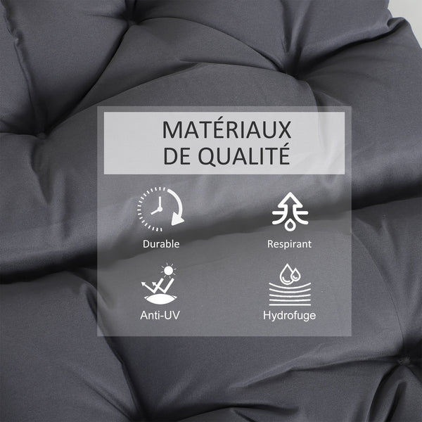 Lot de 2 coussins de chaise d'extérieur, galette de chaise avec attaches, coussins de jardin pour terrasse ou balcon, 98 x 50 x 8 cm, gris