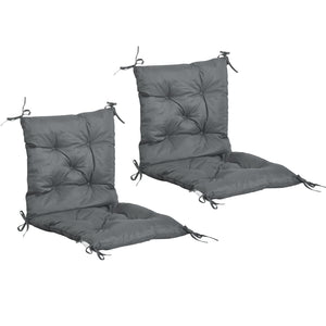 Lot de 2 coussins de chaise d'extérieur, galette de chaise avec attaches, coussins de jardin pour terrasse ou balcon, 98 x 50 x 8 cm, gris