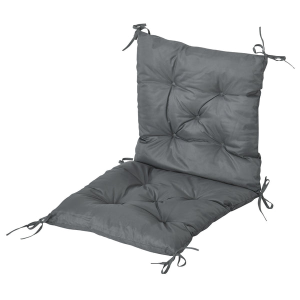 Lot de 2 coussins de chaise d'extérieur, galette de chaise avec attaches, coussins de jardin pour terrasse ou balcon, 98 x 50 x 8 cm, gris