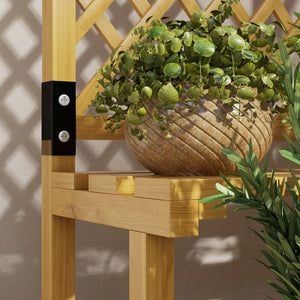 Support plantes intérieur porte plante à deux niveaux avec treillis pour jardin et terrasse en bois massif jaune