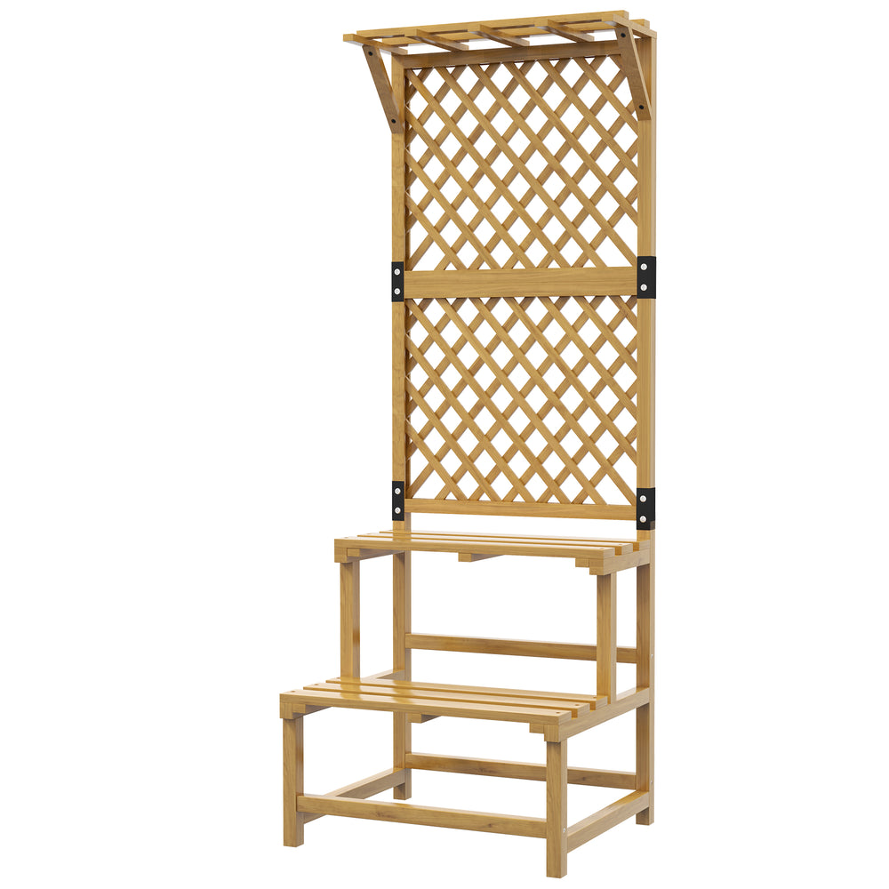 Support plantes intérieur porte plante à deux niveaux avec treillis pour jardin et terrasse en bois massif jaune
