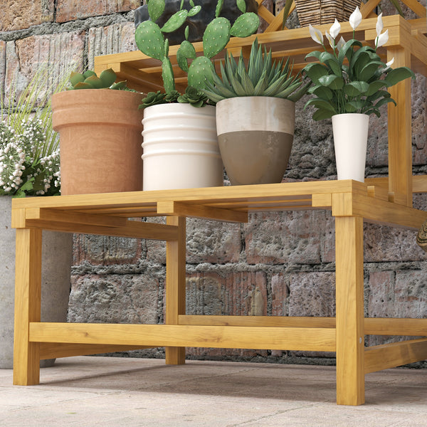 Support plantes intérieur porte plante à deux niveaux avec treillis pour jardin et terrasse en bois massif jaune