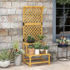 Support plantes intérieur porte plante à deux niveaux avec treillis pour jardin et terrasse en bois massif jaune