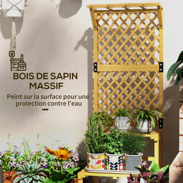 Support plantes intérieur porte plante à deux niveaux avec treillis pour jardin et terrasse en bois massif jaune