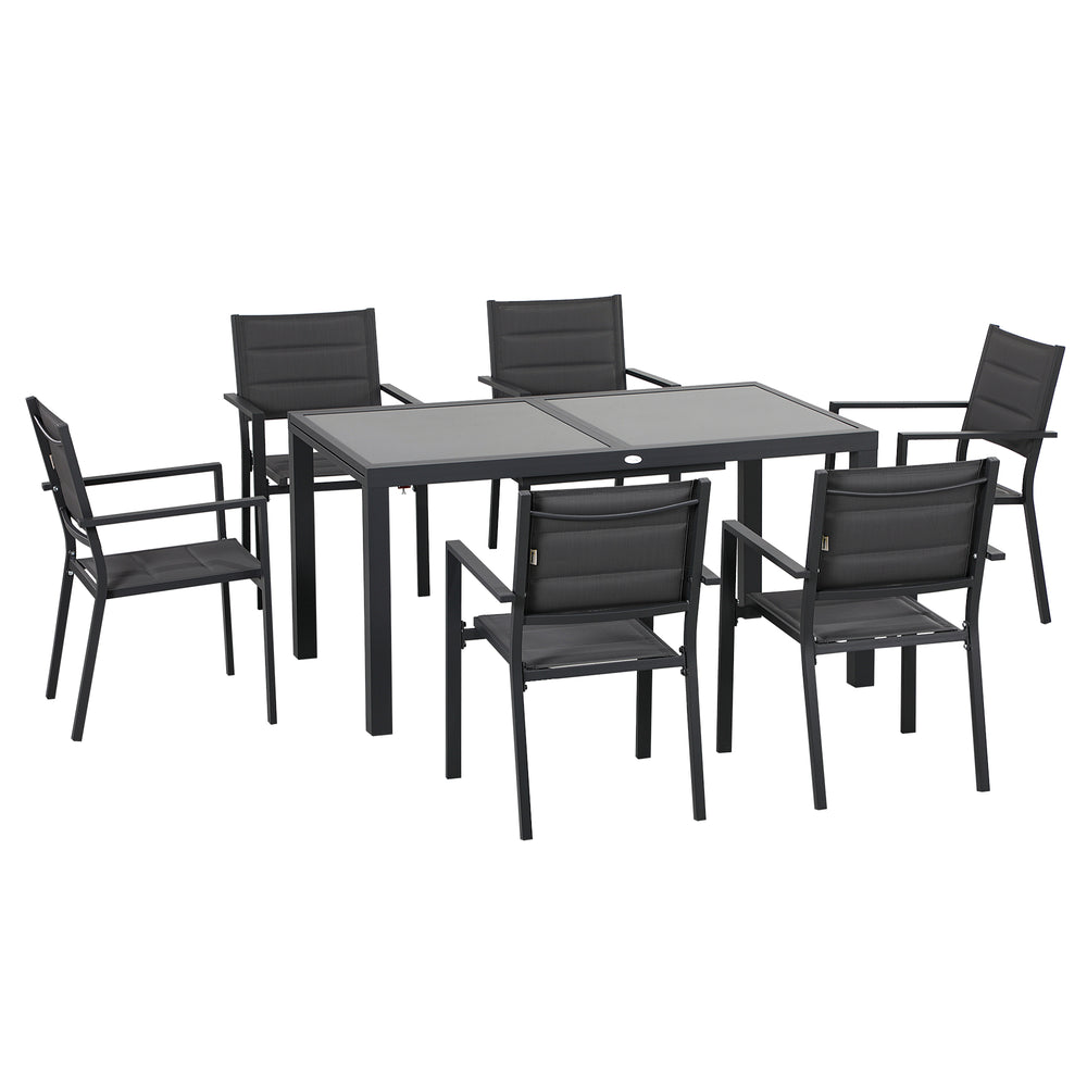 Salon de jardin extérieur en aluminium et textilène table extensible 6 chaises empilables 6 personnes - dim. table 150/210L x 90l x 75H cm gris