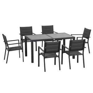 Salon de jardin extérieur en aluminium et textilène table extensible 6 chaises empilables 6 personnes - dim. table 150/210L x 90l x 75H cm gris