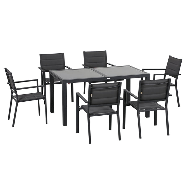 Salon de jardin extérieur en aluminium et textilène table extensible 6 chaises empilables 6 personnes - dim. table 150/210L x 90l x 75H cm gris