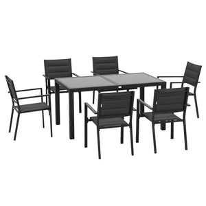 Salon de jardin extérieur en aluminium et textilène table extensible 6 chaises empilables 6 personnes - dim. table 150/210L x 90l x 75H cm gris