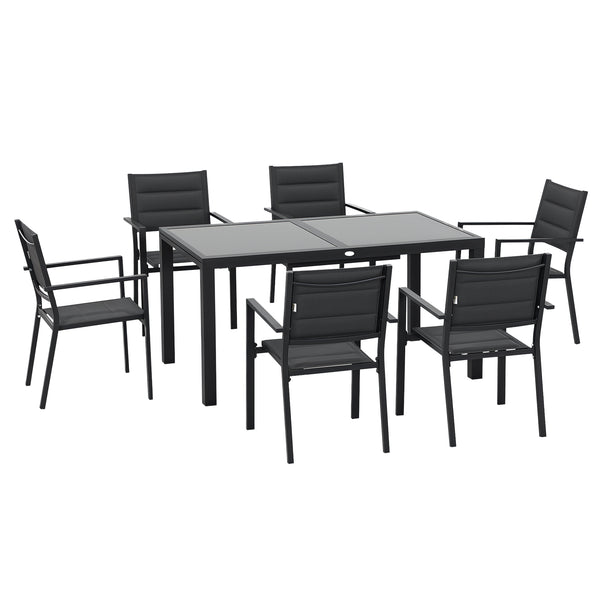 Salon de jardin extérieur en aluminium et textilène table extensible 6 chaises empilables 6 personnes - dim. table 150/210L x 90l x 75H cm gris