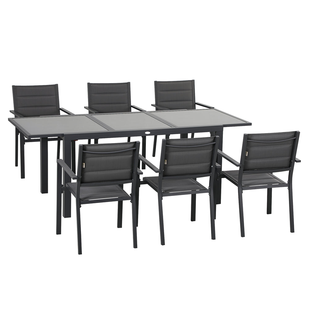 Salon de jardin extérieur en aluminium et textilène table extensible 6 chaises empilables 6 personnes - dim. table 150/210L x 90l x 75H cm gris