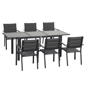 Salon de jardin extérieur en aluminium et textilène table extensible 6 chaises empilables 6 personnes - dim. table 150/210L x 90l x 75H cm gris