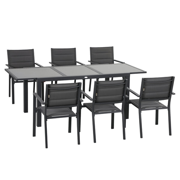 Salon de jardin extérieur en aluminium et textilène table extensible 6 chaises empilables 6 personnes - dim. table 150/210L x 90l x 75H cm gris