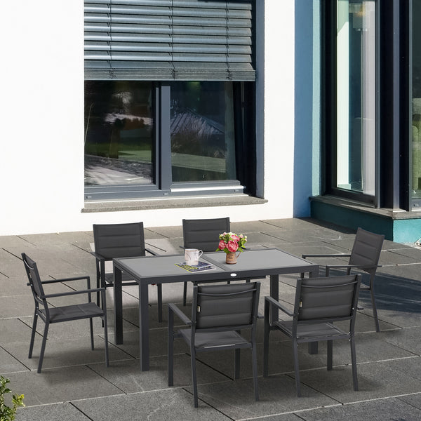Salon de jardin extérieur en aluminium et textilène table extensible 6 chaises empilables 6 personnes - dim. table 150/210L x 90l x 75H cm gris