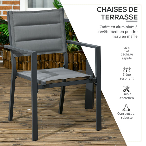 Salon de jardin extérieur en aluminium et textilène table extensible 6 chaises empilables 6 personnes - dim. table 150/210L x 90l x 75H cm gris
