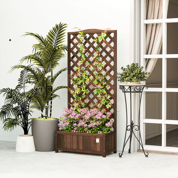 Jardinière avec Treillis - bac à Fleurs - jardinière sur Pied - dim. 76L x 36l x 170H cm - Fond à Lattes - Bois Sapin pré-huilé foncé marron