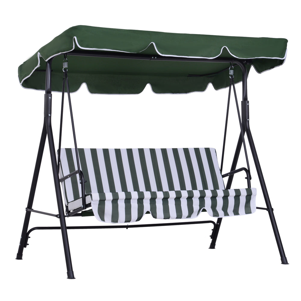 Balancelle de Jardin 3 Places Toit Inclinaison réglable Coussins Assise et Dossier 1,72L x 1,1l x 1,53H m Acier Noir Polyester Vert