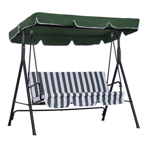 Balancelle de Jardin 3 Places Toit Inclinaison réglable Coussins Assise et Dossier 1,72L x 1,1l x 1,53H m Acier Noir Polyester Vert