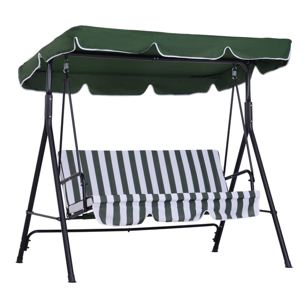 Balancelle de Jardin 3 Places Toit Inclinaison réglable Coussins Assise et Dossier 1,72L x 1,1l x 1,53H m Acier Noir Polyester Vert