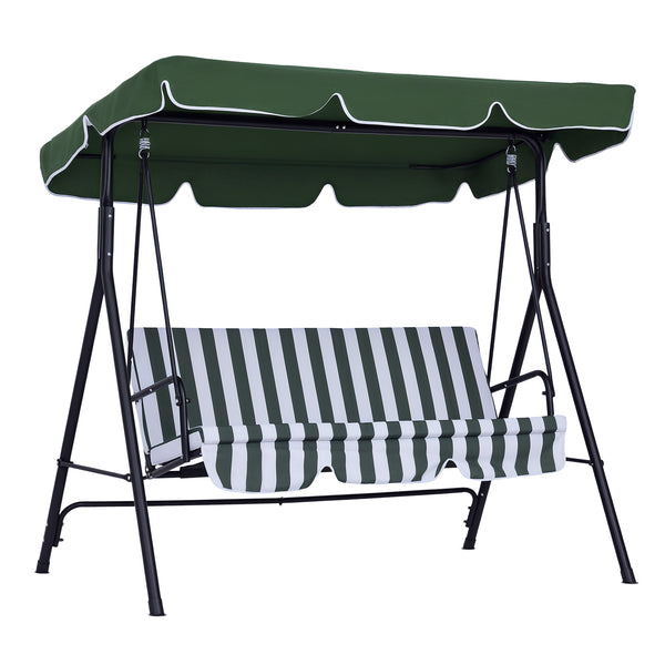 Balancelle de Jardin 3 Places Toit Inclinaison réglable Coussins Assise et Dossier 1,72L x 1,1l x 1,53H m Acier Noir Polyester Vert