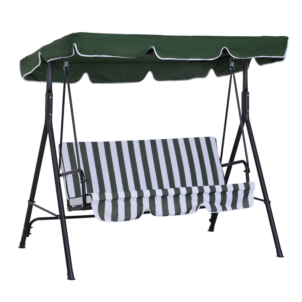 Balancelle de Jardin 3 Places Toit Inclinaison réglable Coussins Assise et Dossier 1,72L x 1,1l x 1,53H m Acier Noir Polyester Vert