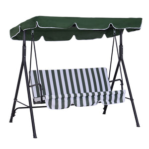 Balancelle de Jardin 3 Places Toit Inclinaison réglable Coussins Assise et Dossier 1,72L x 1,1l x 1,53H m Acier Noir Polyester Vert