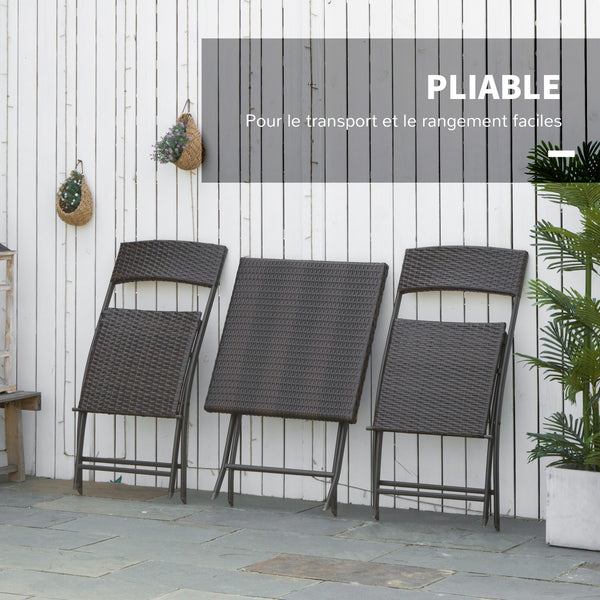 Ensemble bistrot de jardin Ensemble Meubles de Jardin Design Table carré et chaises Pliables résine tressée 4 Fils métal Noir