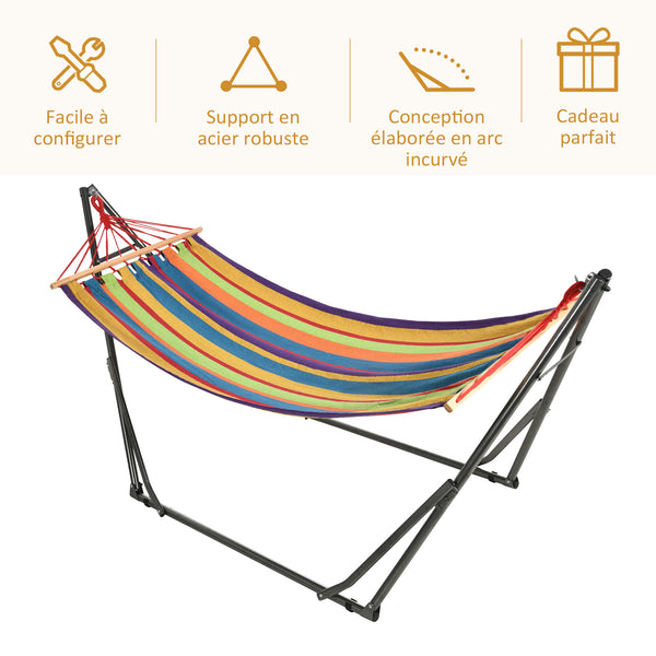 Hamac de jardin pliable étendoir à linge avec support incurvé en métal époxy hamac sur pied 1 place charge max. 120 Kg dim. 270L x 100l x 94Hcm