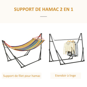 Hamac de jardin pliable étendoir à linge avec support incurvé en métal époxy hamac sur pied 1 place charge max. 120 Kg dim. 270L x 100l x 94Hcm