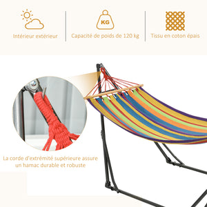 Hamac de jardin pliable étendoir à linge avec support incurvé en métal époxy hamac sur pied 1 place charge max. 120 Kg dim. 270L x 100l x 94Hcm