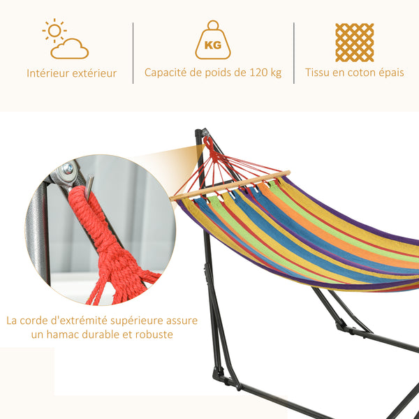 Hamac de jardin pliable étendoir à linge avec support incurvé en métal époxy hamac sur pied 1 place charge max. 120 Kg dim. 270L x 100l x 94Hcm