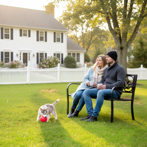 Banc de jardin 3 places terrasse Style Cosy Chic 127L x 60l x 85H cm métal époxy anticorrosion Noir