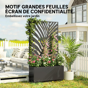 Jardinière avec treillis, bac à fleurs, lit surélevé avec brise-vue et roulettes verrouillables, pour plantes grimpantes, légumes, métal, intérieur et extérieur, 90 x 30 x 160 cm, noir