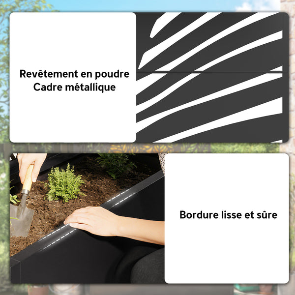 Jardinière avec treillis, bac à fleurs, lit surélevé avec brise-vue et roulettes verrouillables, pour plantes grimpantes, légumes, métal, intérieur et extérieur, 90 x 30 x 160 cm, noir