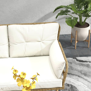 Salon de jardin exterieur 4 personnes 3 pièces avec 1 table basse coussins grand confort inclus résine tressée crème
