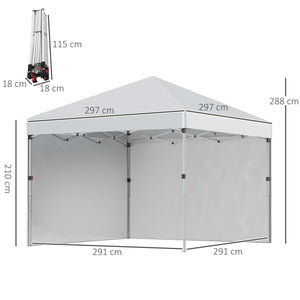 Tonnelle de jardin pop-up pliant barnum réglable en hauteur protection UV 30+ 2 parois latérales - sac de transport inclus - pour fête, événement plein air - 297 x 297 x 288 cm gris clair