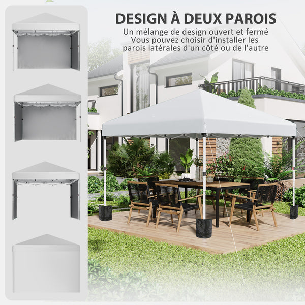 Tonnelle de jardin pop-up pliant barnum réglable en hauteur protection UV 30+ 2 parois latérales - sac de transport inclus - pour fête, événement plein air - 297 x 297 x 288 cm gris clair