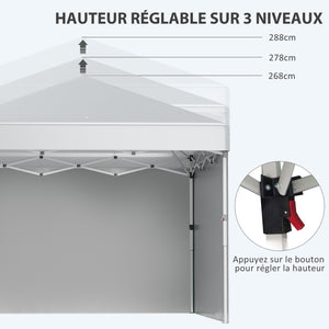 Tonnelle de jardin pop-up pliant barnum réglable en hauteur protection UV 30+ 2 parois latérales - sac de transport inclus - pour fête, événement plein air - 297 x 297 x 288 cm gris clair