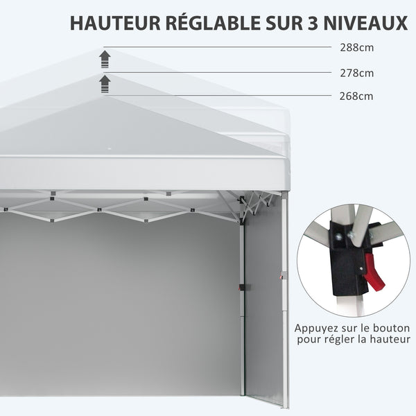 Tonnelle de jardin pop-up pliant barnum réglable en hauteur protection UV 30+ 2 parois latérales - sac de transport inclus - pour fête, événement plein air - 297 x 297 x 288 cm gris clair