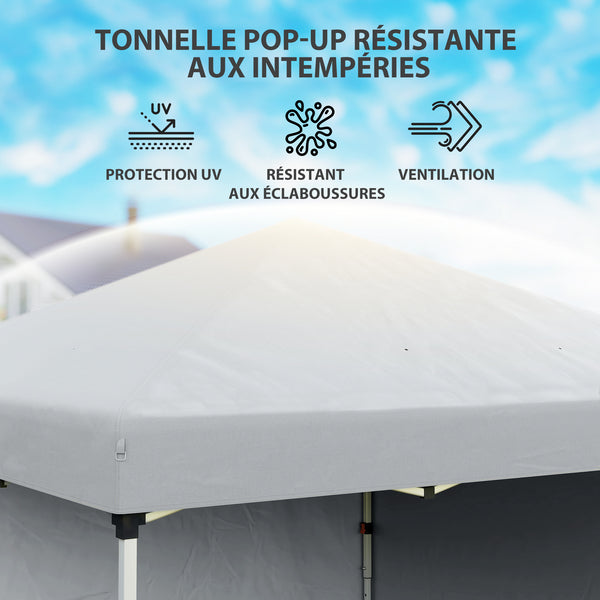 Tonnelle de jardin pop-up pliant barnum réglable en hauteur protection UV 30+ 2 parois latérales - sac de transport inclus - pour fête, événement plein air - 297 x 297 x 288 cm gris clair