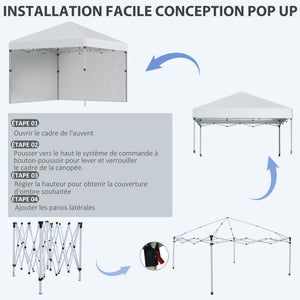 Tonnelle de jardin pop-up pliant barnum réglable en hauteur protection UV 30+ 2 parois latérales - sac de transport inclus - pour fête, événement plein air - 297 x 297 x 288 cm gris clair