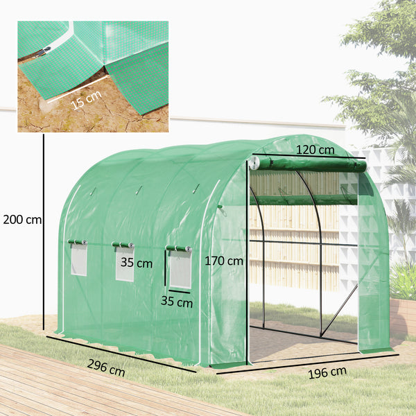 Serre de jardin 6 m² 3 x 2 m avec 1 porte + 2 parois latérales zippées enroulables, 6 fenêtres, acier galvanisé PE haute densité 140 g/m² Anti-UV vert
