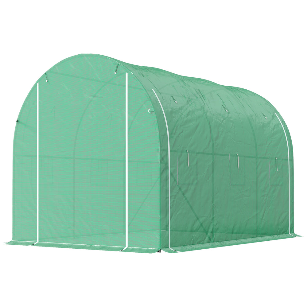 Serre de jardin 6 m² 3 x 2 m avec 1 porte + 2 parois latérales zippées enroulables, 6 fenêtres, acier galvanisé PE haute densité 140 g/m² Anti-UV vert