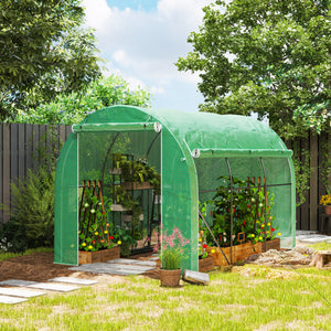 Serre de jardin 6 m² 3 x 2 m avec 1 porte + 2 parois latérales zippées enroulables, 6 fenêtres, acier galvanisé PE haute densité 140 g/m² Anti-UV vert