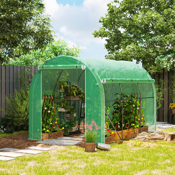 Serre de jardin 6 m² 3 x 2 m avec 1 porte + 2 parois latérales zippées enroulables, 6 fenêtres, acier galvanisé PE haute densité 140 g/m² Anti-UV vert