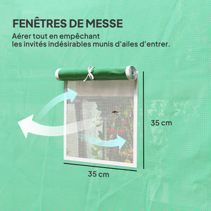 Serre de jardin 6 m² 3 x 2 m avec 1 porte + 2 parois latérales zippées enroulables, 6 fenêtres, acier galvanisé PE haute densité 140 g/m² Anti-UV vert