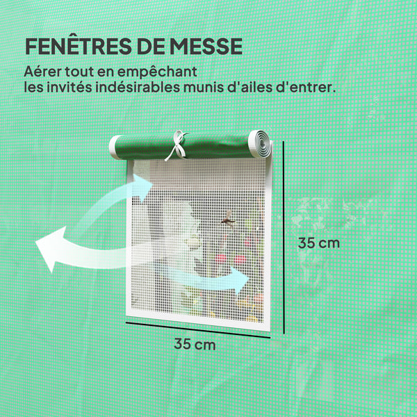 Serre de jardin 6 m² 3 x 2 m avec 1 porte + 2 parois latérales zippées enroulables, 6 fenêtres, acier galvanisé PE haute densité 140 g/m² Anti-UV vert
