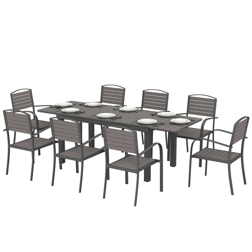 Salon de Jardin 8 Personnes - Table de Jardin Extensible 150-225cm avec Plateau Polybois et 8 Chaises - Ensemble Repas Extérieur en Aluminium pour Terrasse, Balcon et Véranda, Gris